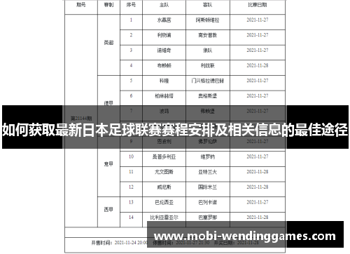 如何获取最新日本足球联赛赛程安排及相关信息的最佳途径